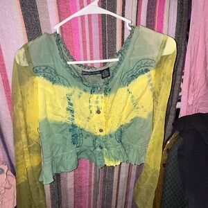 Women's Vibrant Yellow and Green Blouse